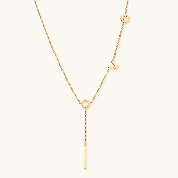Love Letter Lariat Necklace, 18K Gold Gift for Her