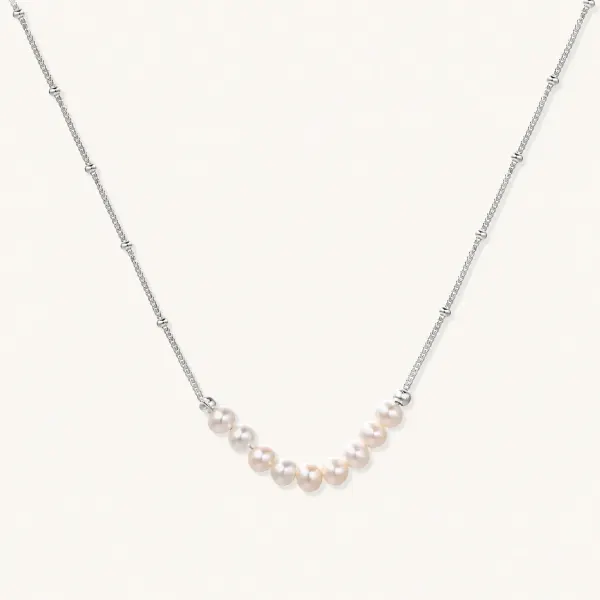 Luna Pearl Arc Necklace Gift for Her, Freshwater Pearl