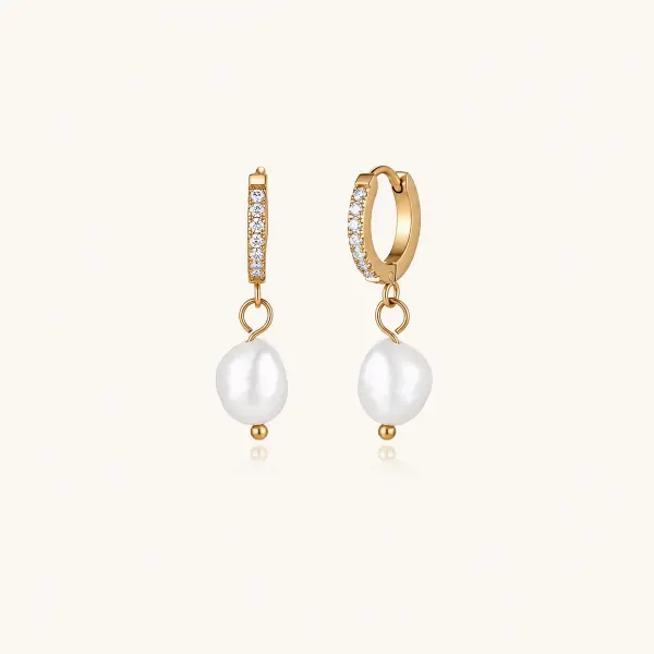 Pearl Drop Hoops: 18K Gold Freshwater Pearl Gift for Her