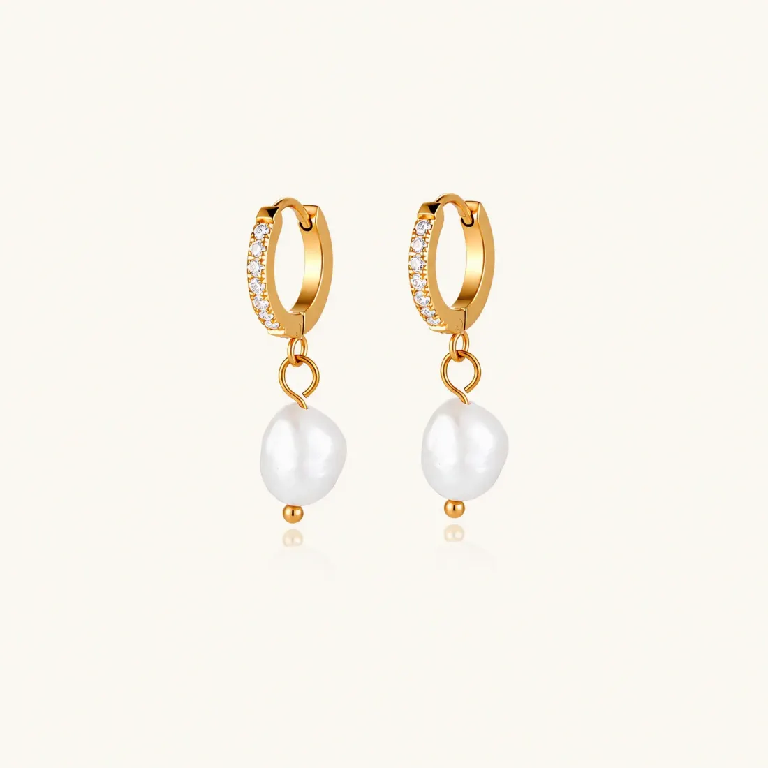 Pearl Drop Hoops: 18K Gold Freshwater Pearl Gift for Her — photo 2