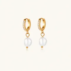 Pearl Drop Hoops: 18K Gold Freshwater Pearl Gift for Her thumbnail 2