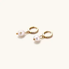 Pearl Drop Hoops: 18K Gold Freshwater Pearl Gift for Her thumbnail 3
