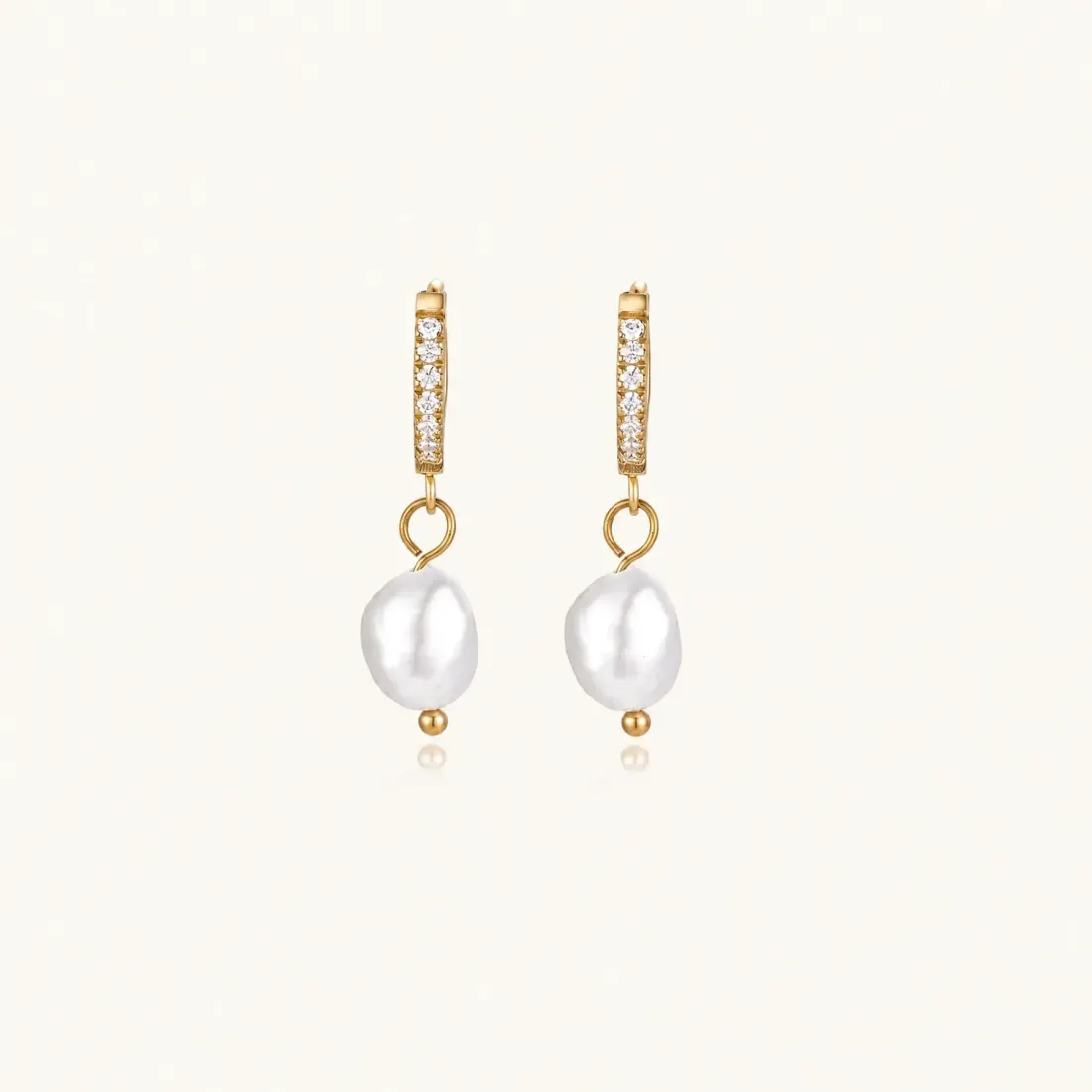 Pearl Drop Hoops: 18K Gold Freshwater Pearl Gift for Her — photo 4