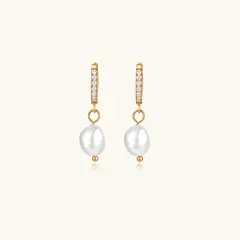 Pearl Drop Hoops: 18K Gold Freshwater Pearl Gift for Her thumbnail 4