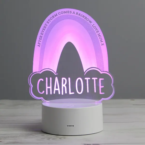 Personalised Rainbow Night Light, Custom Engraved Colour Changing LED Nursery Lamp