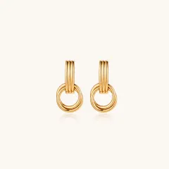 Linear Loop Drops Gift for Her: 18K Gold Earrings thumbnail 2