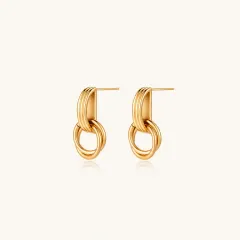 Linear Loop Drops Gift for Her: 18K Gold Earrings thumbnail 3