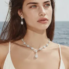 Celestial Cascade Set: White Gold Zirconia Gift for Her thumbnail 5