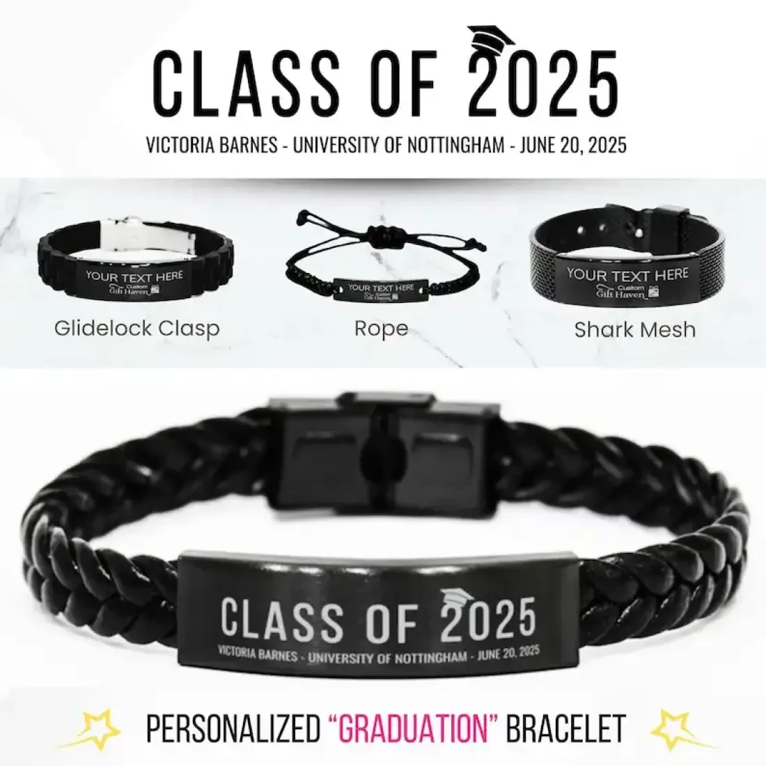 Personalized Class of 2025 Graduation Bracelet: Custom Engraved Senior Jewelry Personalized Gifts