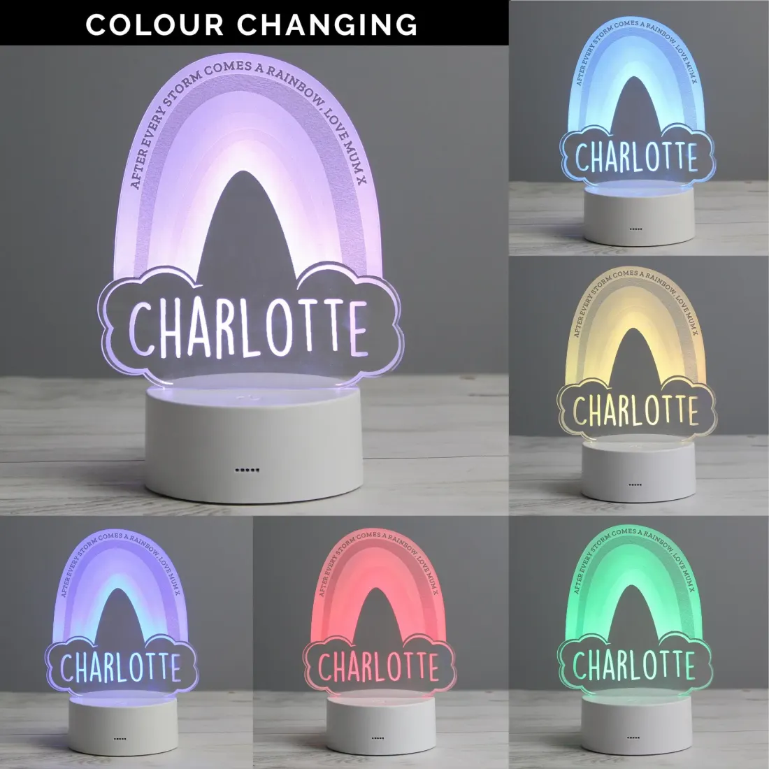 Personalised Rainbow Night Light, Custom Engraved Colour Changing LED Nursery Lamp — photo 3