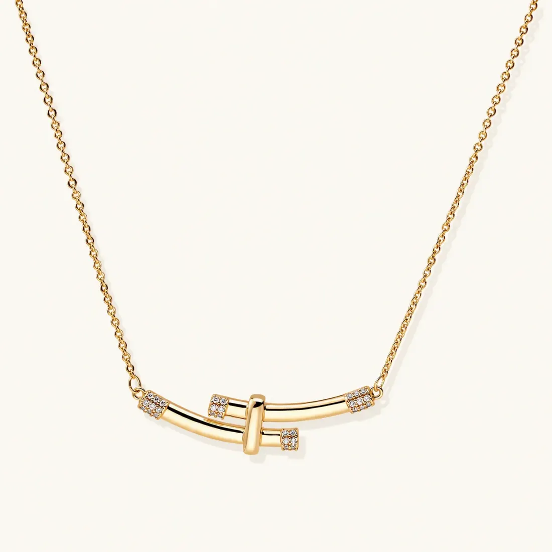 Bamboo Crystal Arc Necklace, 14K Gold Gift for Her