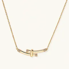 Bamboo Crystal Arc Necklace, 14K Gold Gift for Her thumbnail 1