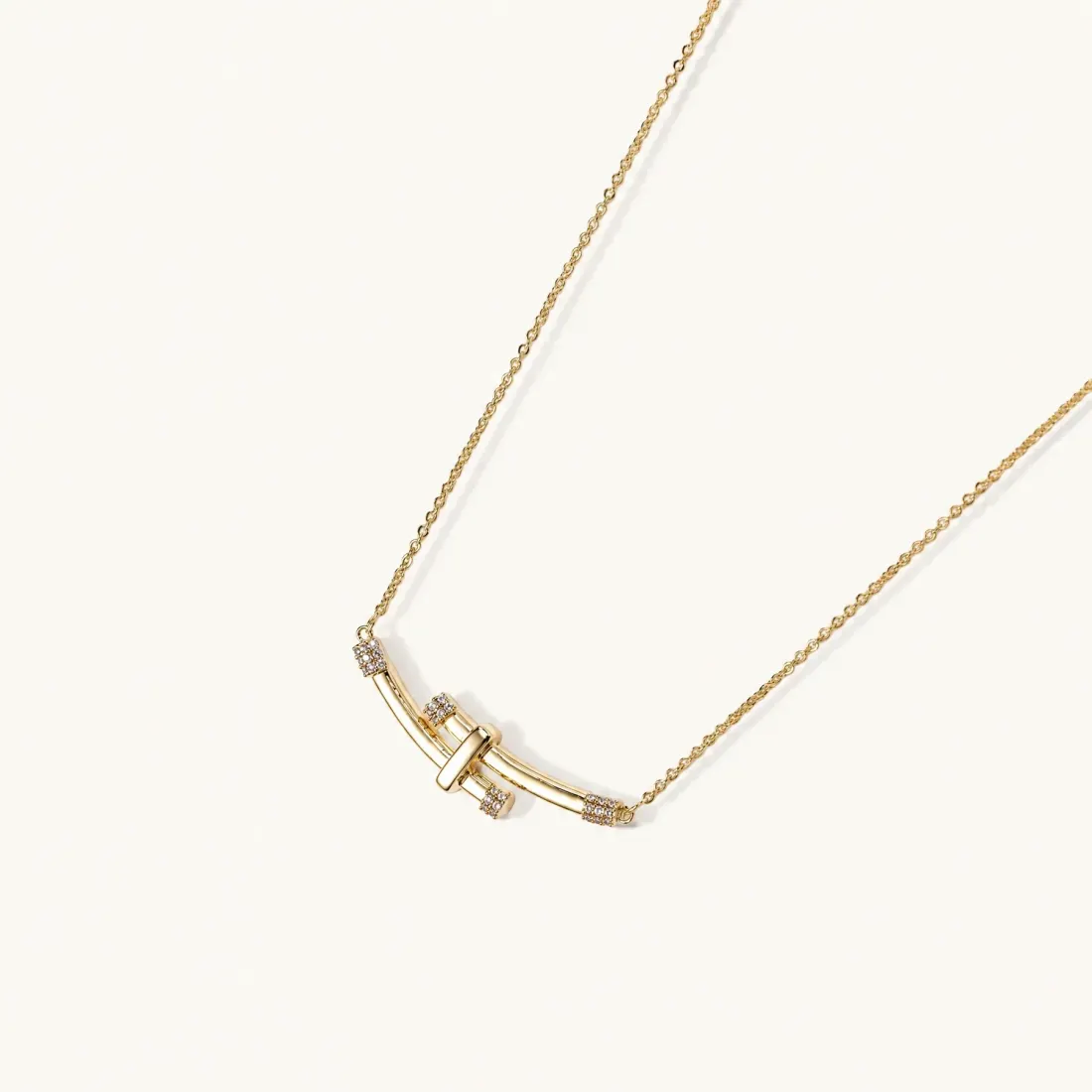 Bamboo Crystal Arc Necklace, 14K Gold Gift for Her — photo 2