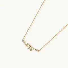 Bamboo Crystal Arc Necklace, 14K Gold Gift for Her thumbnail 2