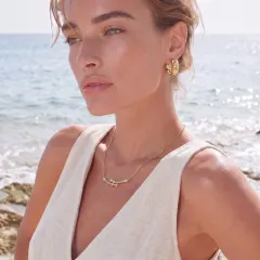 Bamboo Crystal Arc Necklace, 14K Gold Gift for Her thumbnail 3