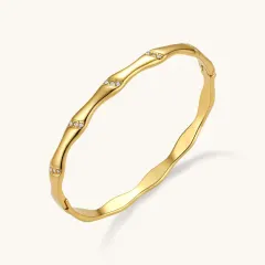 Bamboo Spark Bangle, 18K Gold Gift for Her thumbnail 2