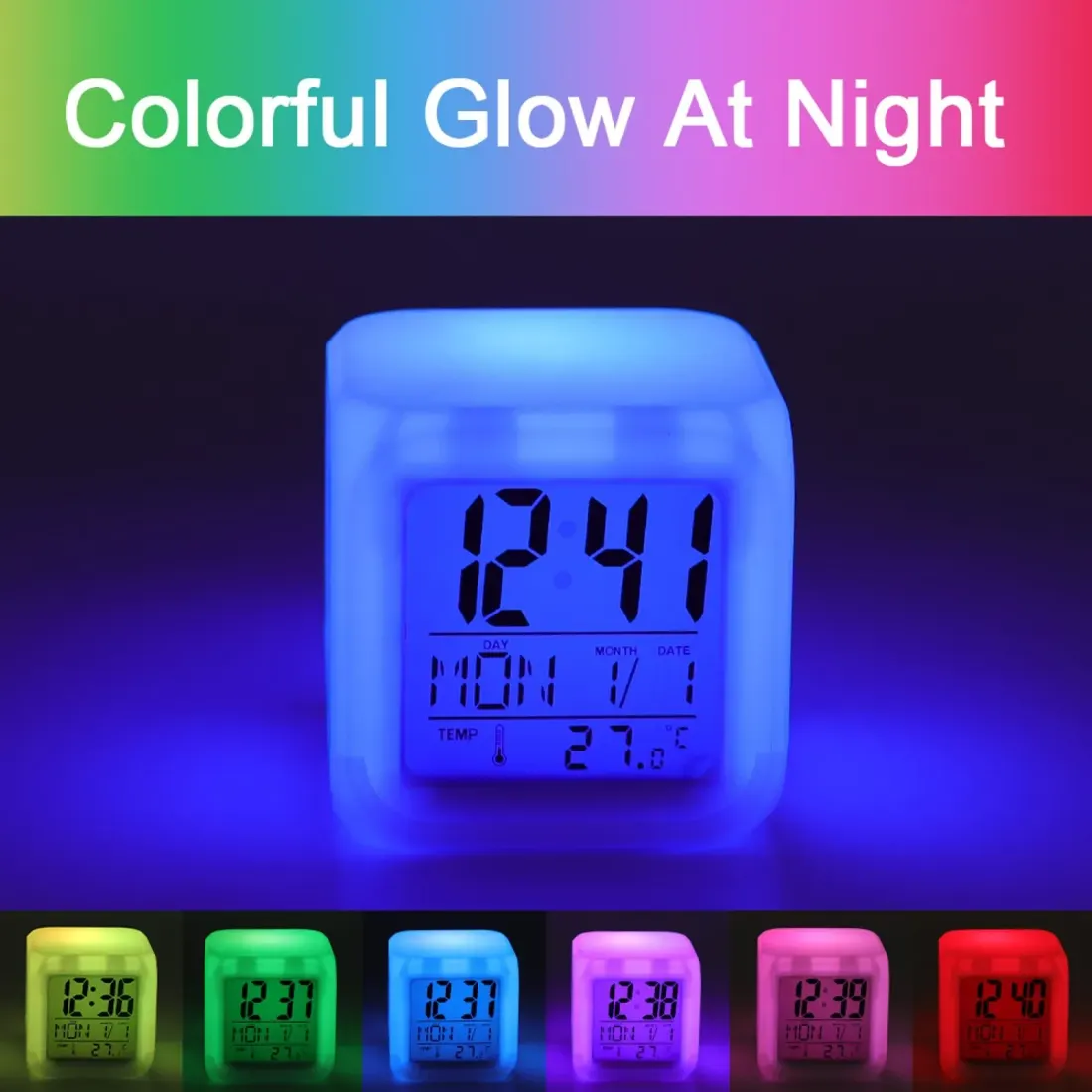 Custom Photo Alarm Clock, Color Changing LED Cube with Date and Temperature — photo 4