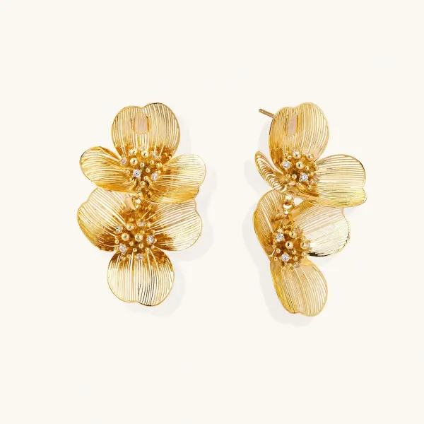 Golden Bloom Double Earrings | 14K Gold Plated Gift for Her