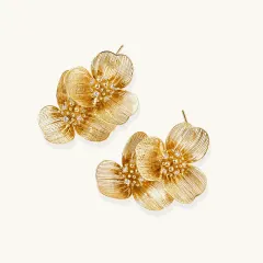 Golden Bloom Double Earrings | 14K Gold Plated Gift for Her thumbnail 2