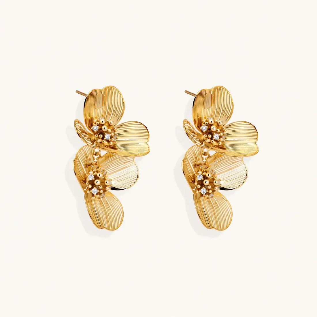 Golden Bloom Double Earrings | 14K Gold Plated Gift for Her — photo 3