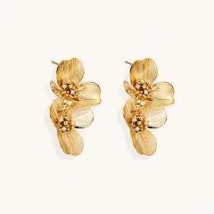 Golden Bloom Double Earrings | 14K Gold Plated Gift for Her thumbnail 3