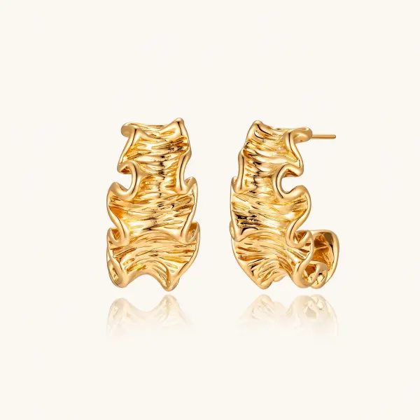 Wave Flow Hoops 18K Gold Earrings, a Unique Gift for Her