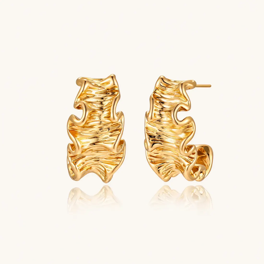 Wave Flow Hoops 18K Gold Earrings, a Unique Gift for Her