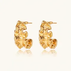 Wave Flow Hoops 18K Gold Earrings, a Unique Gift for Her thumbnail 4
