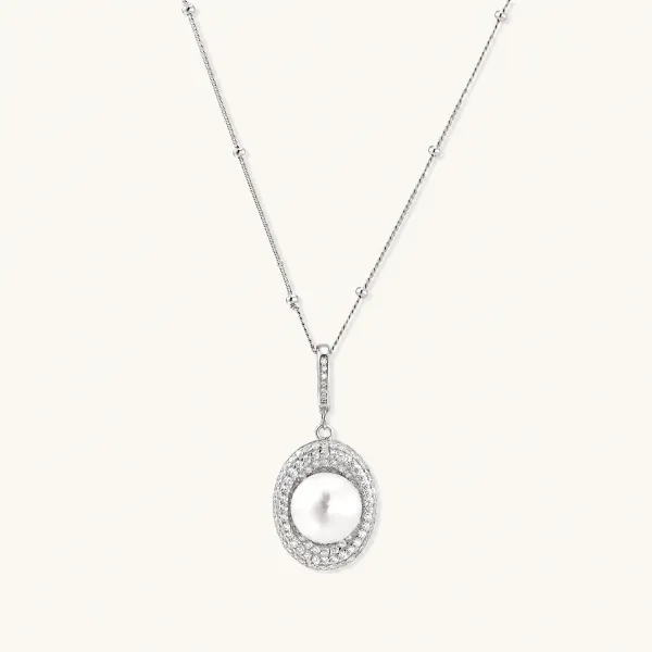 Pearl Halo Necklace Gift for Her, 9.2mm Freshwater Pearl