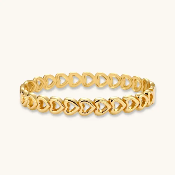 Linked Hearts Bangle, 18K Gold Gift for Her
