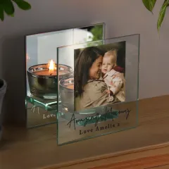 Personalised Photo Upload Mirrored Glass Tealight Holder, Custom Text Engraved Gifts thumbnail 1