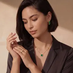 Emerald Huggie Hoops, 18K Gold Plated Gift for Her thumbnail 6