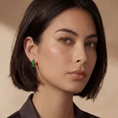 Emerald Huggie Hoops, 18K Gold Plated Gift for Her thumbnail 7
