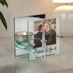 Personalised Photo Upload Mirrored Glass Tealight Holder, Custom Text Engraved Gifts thumbnail 3