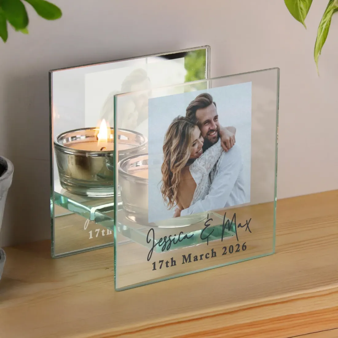 Personalised Photo Upload Mirrored Glass Tealight Holder, Custom Text Engraved Gifts — photo 5