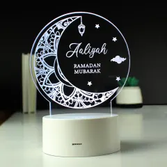 Personalised Ramadan LED Light, Custom Name Eid Moon Lamp, Acrylic Crescent Decor thumbnail 1