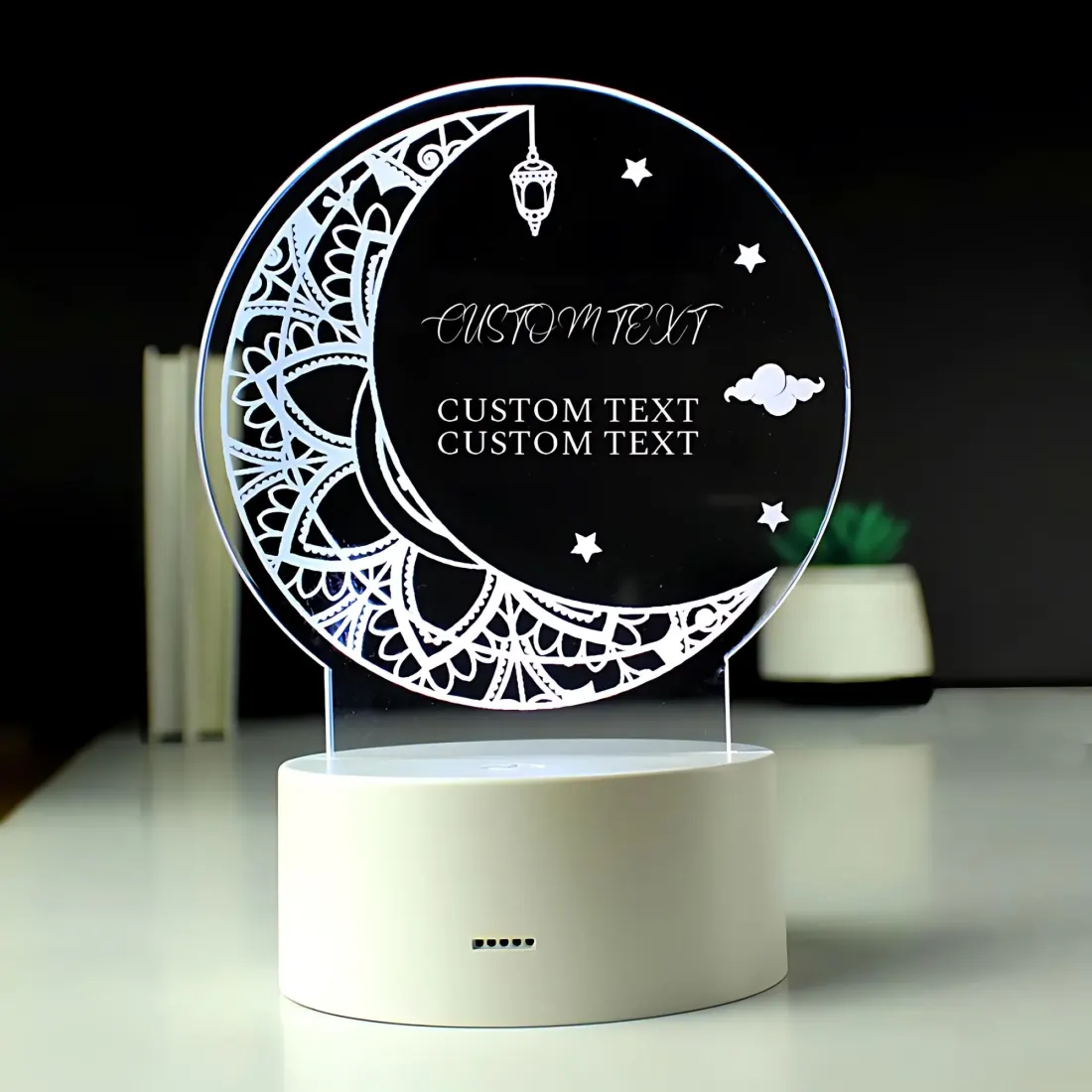 Personalised Ramadan LED Light, Custom Name Eid Moon Lamp, Acrylic Crescent Decor — photo 2