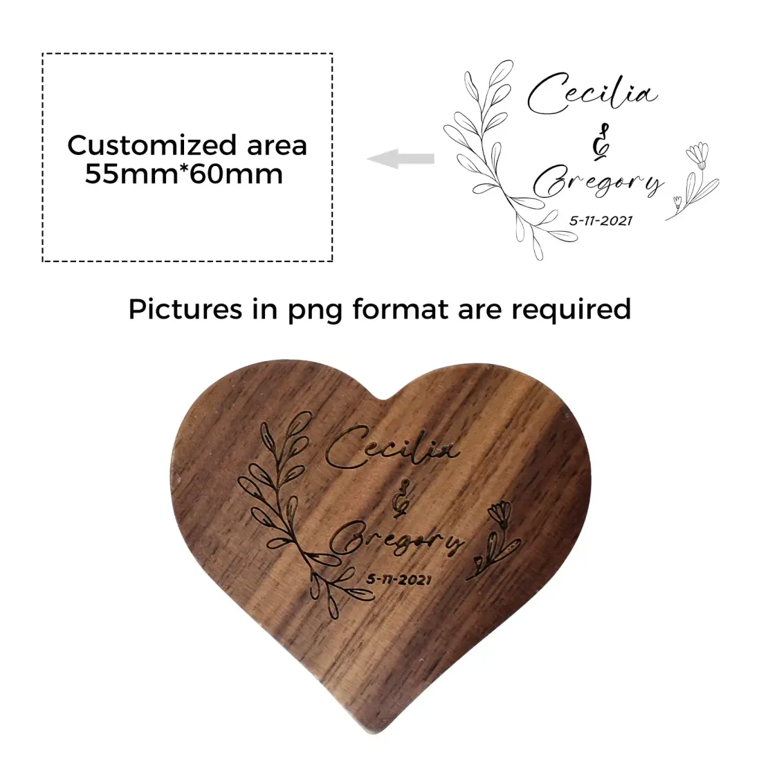 Personalized Heart Shaped Wooden Ring Box — photo 3
