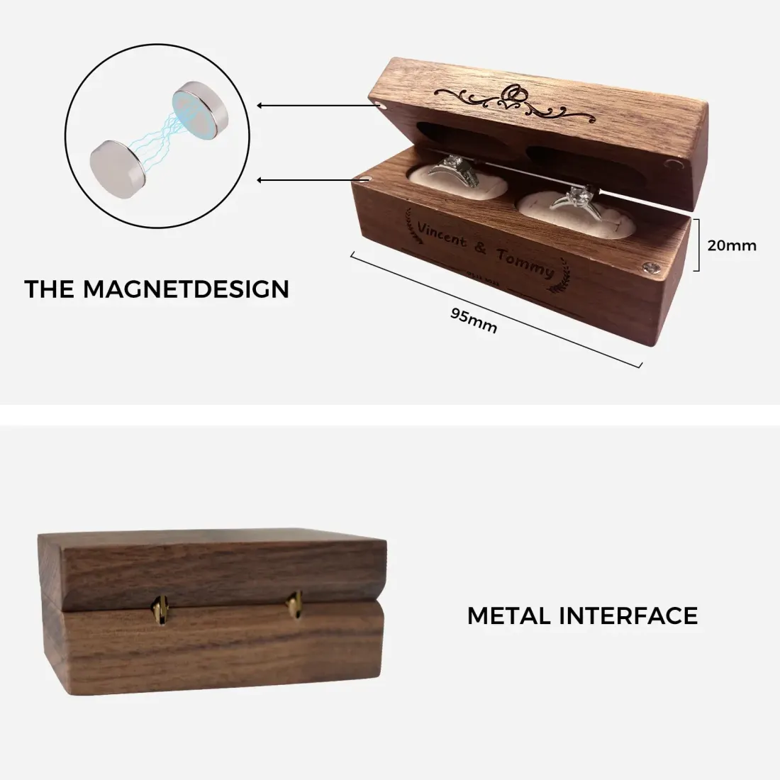 Custom Double Slot Wooden Ring Box — photo 2