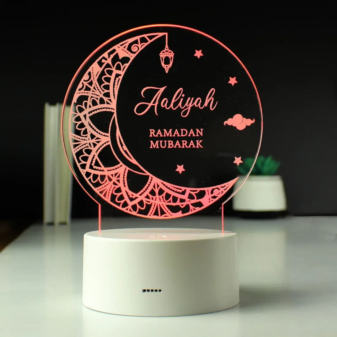 Personalised Ramadan LED Light, Custom Name Eid Moon Lamp, Acrylic Crescent Decor — photo 5