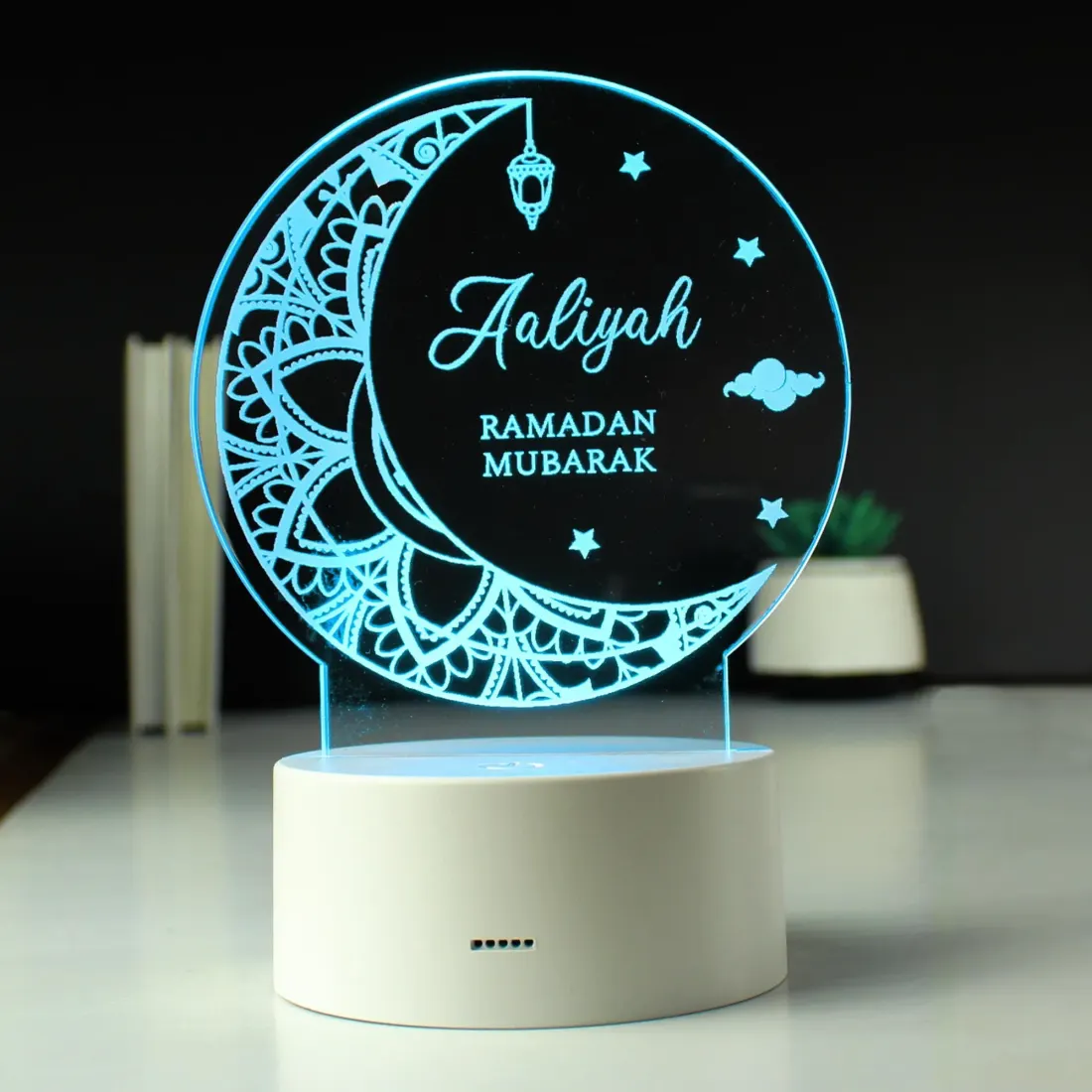 Personalised Ramadan LED Light, Custom Name Eid Moon Lamp, Acrylic Crescent Decor — photo 6