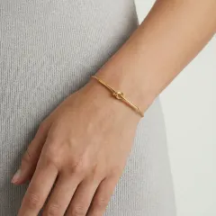 Twisted Knot Bar Bracelet, 18K Gold Gift for Her thumbnail 4