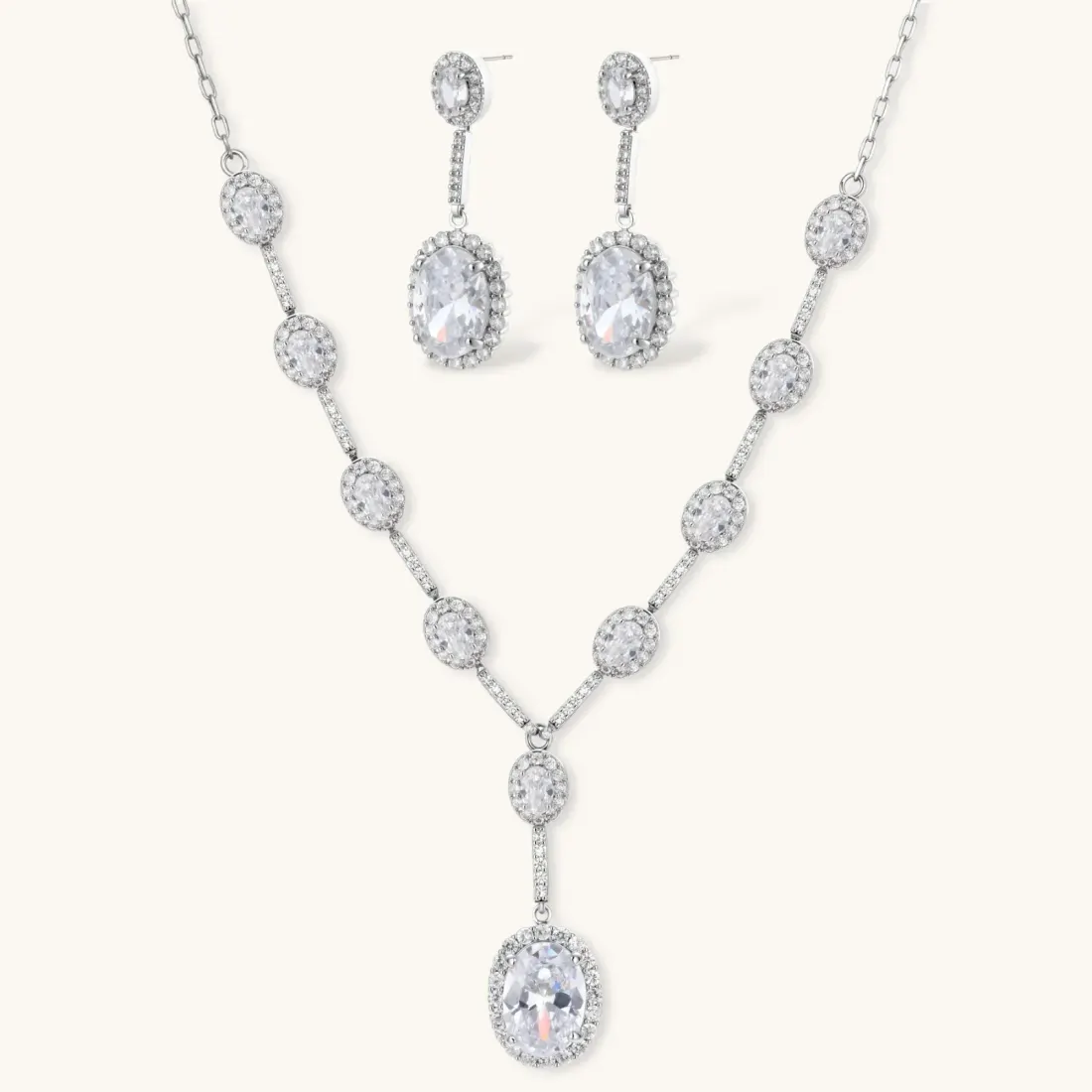 Celestial Cascade Set: White Gold Zirconia Gift for Her