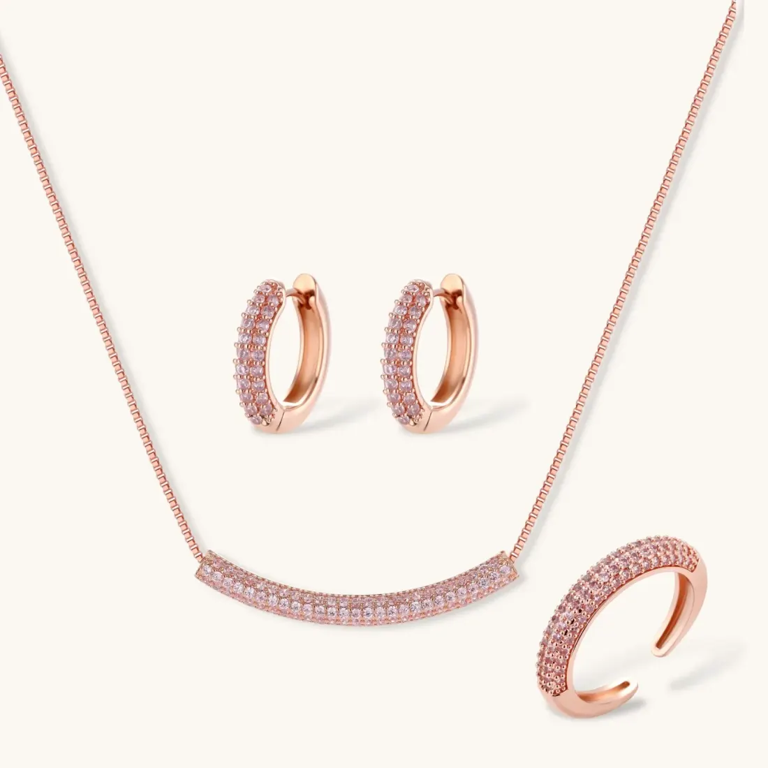 Pink Pavé Set: Rose Gold Zirconia Gift for Her