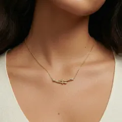 Bamboo Crystal Arc Necklace, 14K Gold Gift for Her thumbnail 4