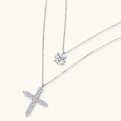 Layered Moissanite Necklace Set, 0.5 Ct Gift for Her thumbnail 2