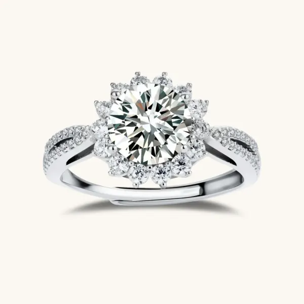 Stellar Halo Moissanite Ring, 2 Ct Gift for Her