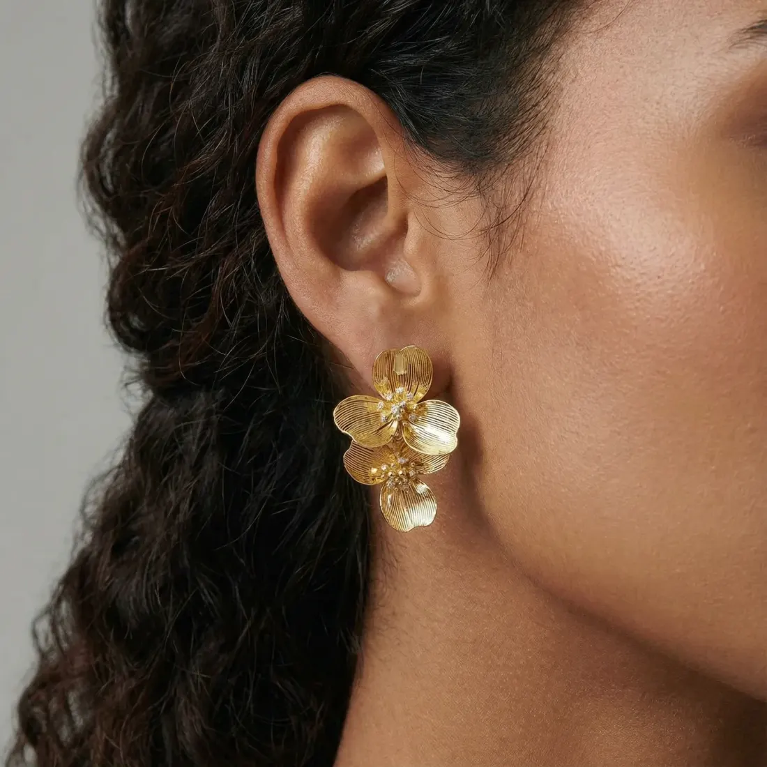 Golden Bloom Double Earrings | 14K Gold Plated Gift for Her — photo 6