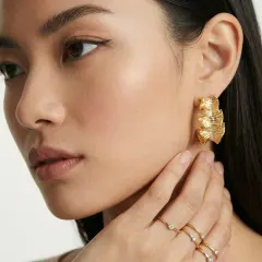 Wave Flow Hoops 18K Gold Earrings, a Unique Gift for Her thumbnail 6