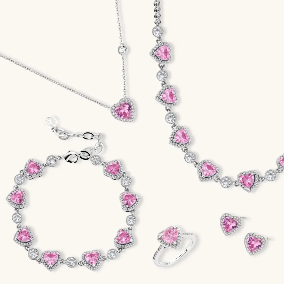 Romance Heart Set Gift for Her With Pink Zirconia
